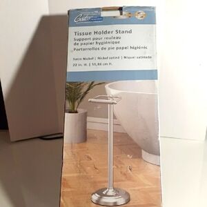 New Gatco Standing Toilet Tissue Holder Spring Loaded Roller 22" Satin Nickel¹